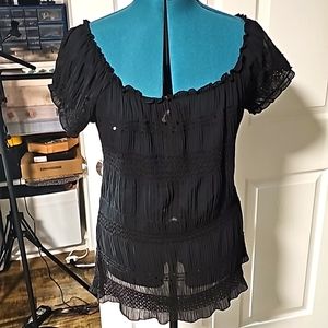 CATO Black lace & sequence sheer top size 14/16W NWOT